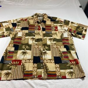 Pierre Cardin Tropical Shirt Button Down Palm trees XXL Short Sleeve Party Shirt